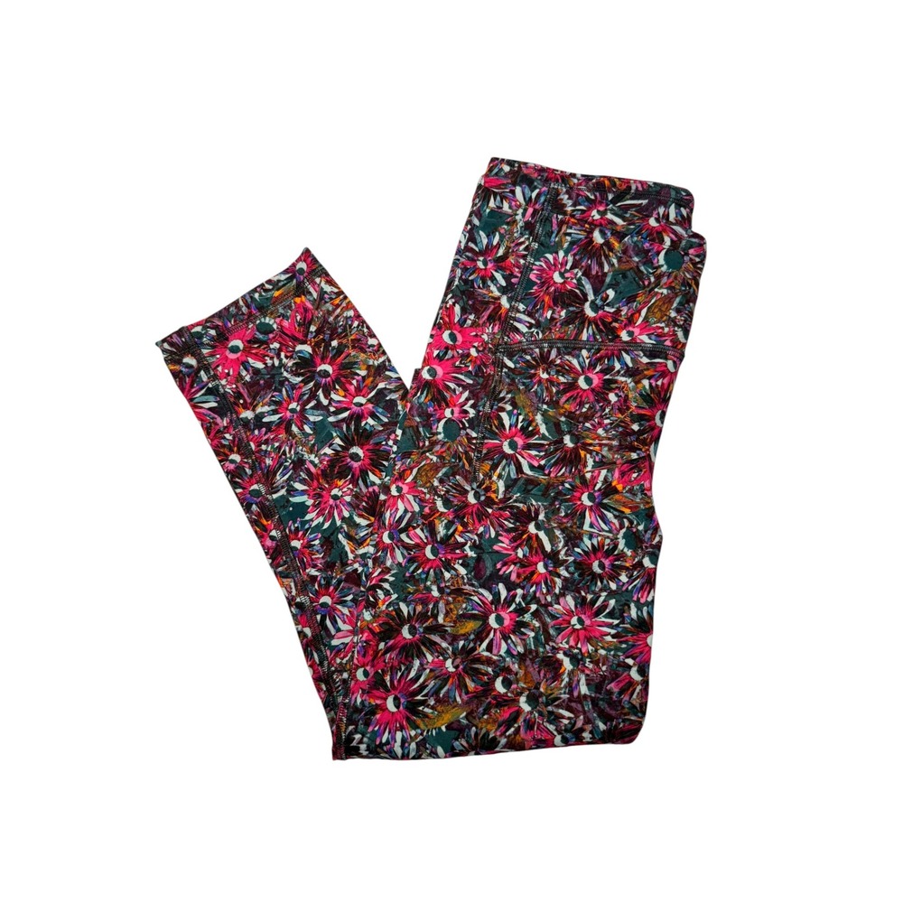 Lululemon Floral Multi High Rise Crop Leggings with Pockets Size 6 Pink Teal